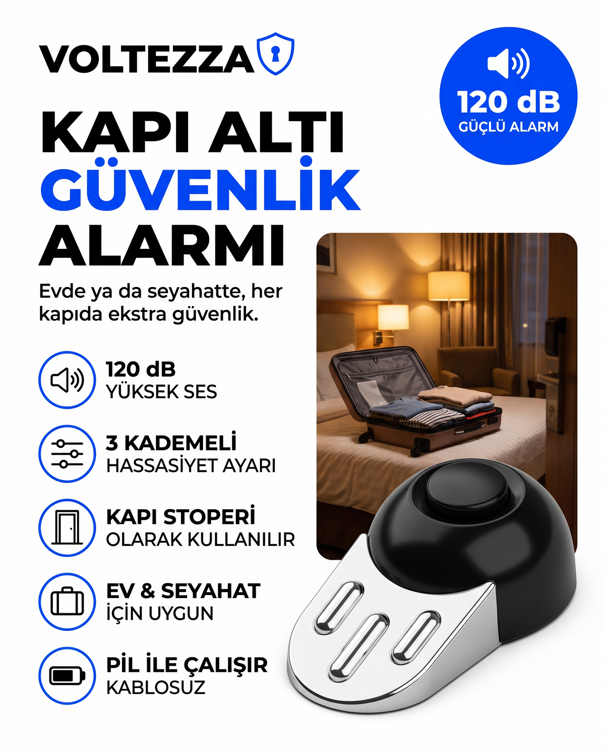 Voltezza Kapı Altı Güvenlik Alarmı otel odası seyahat sahnesi