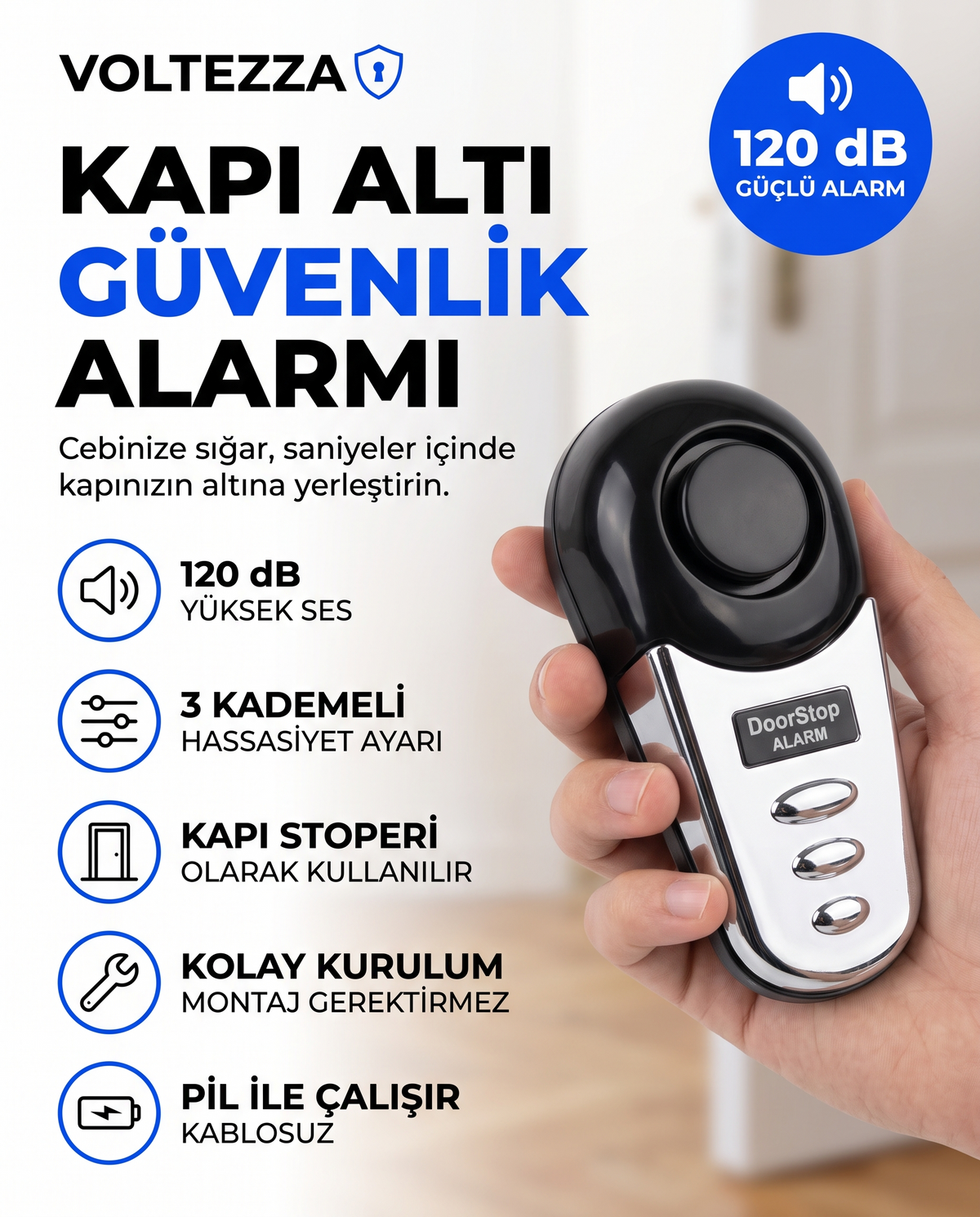 Voltezza Kapı Altı Güvenlik Alarmı elde tutulurken